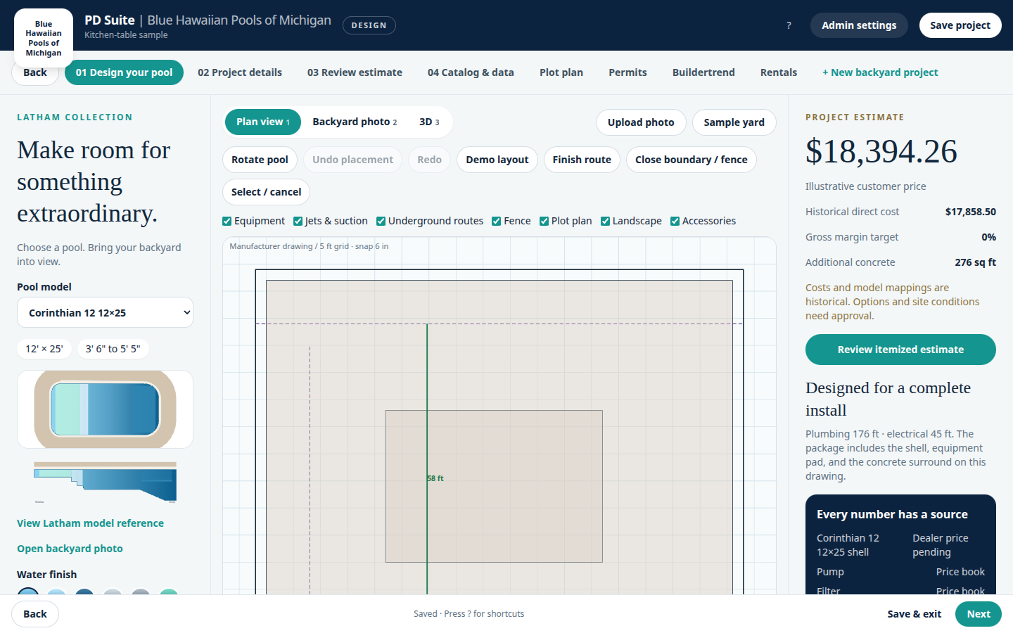 Design tab with the colorized shell and site plan