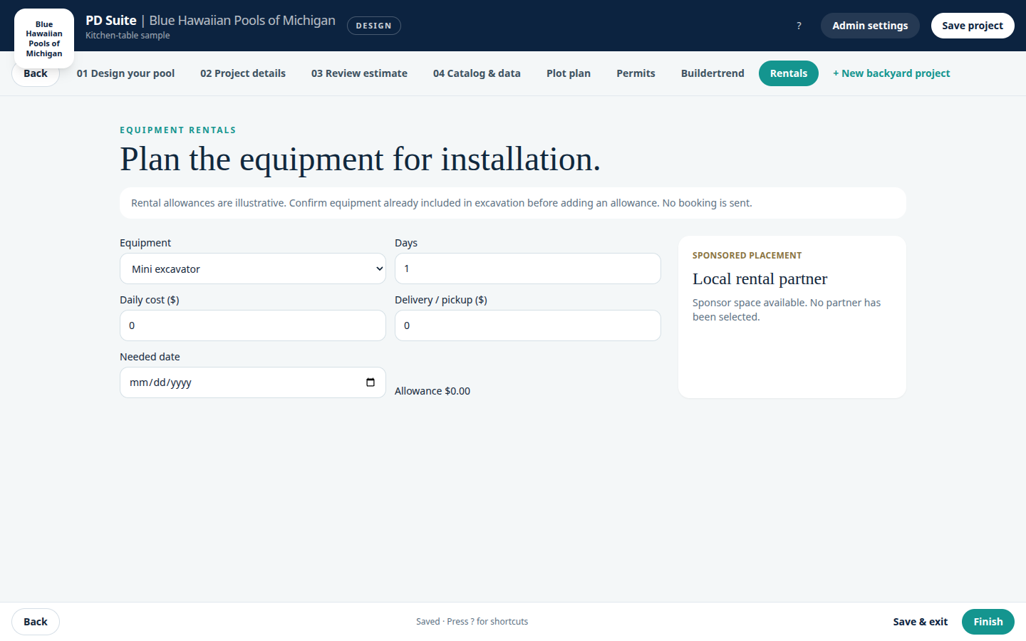 Rentals tab